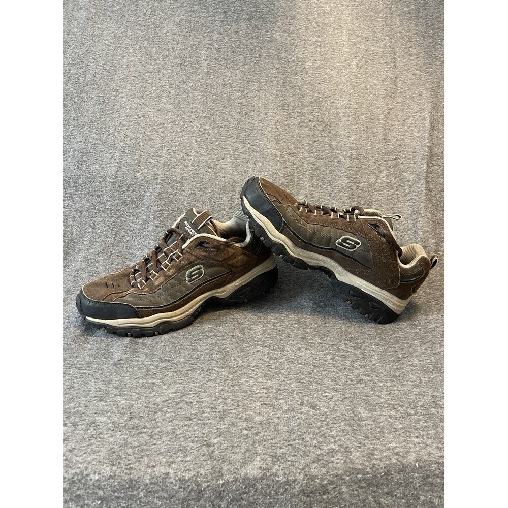Skechers Walking Shoe Men 11 Brown LaceUp Sneaker Sport Energy Downforce Leather
